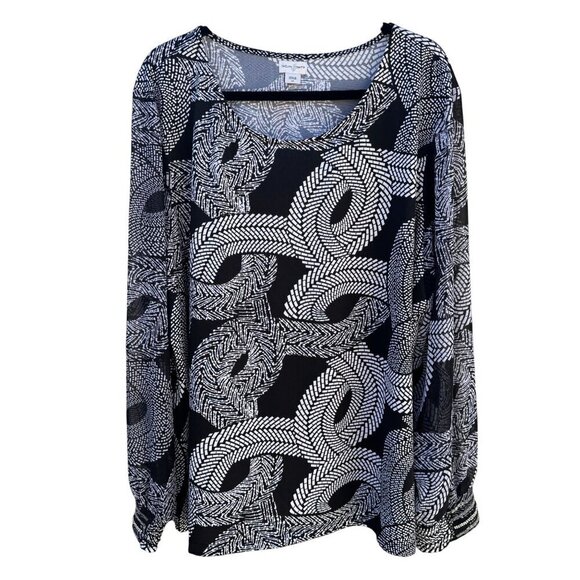 Jaclyn Smith Womens Black & White Patterned Beaded Cuff Long Sleeve Blouse 3X - Picture 1 of 10